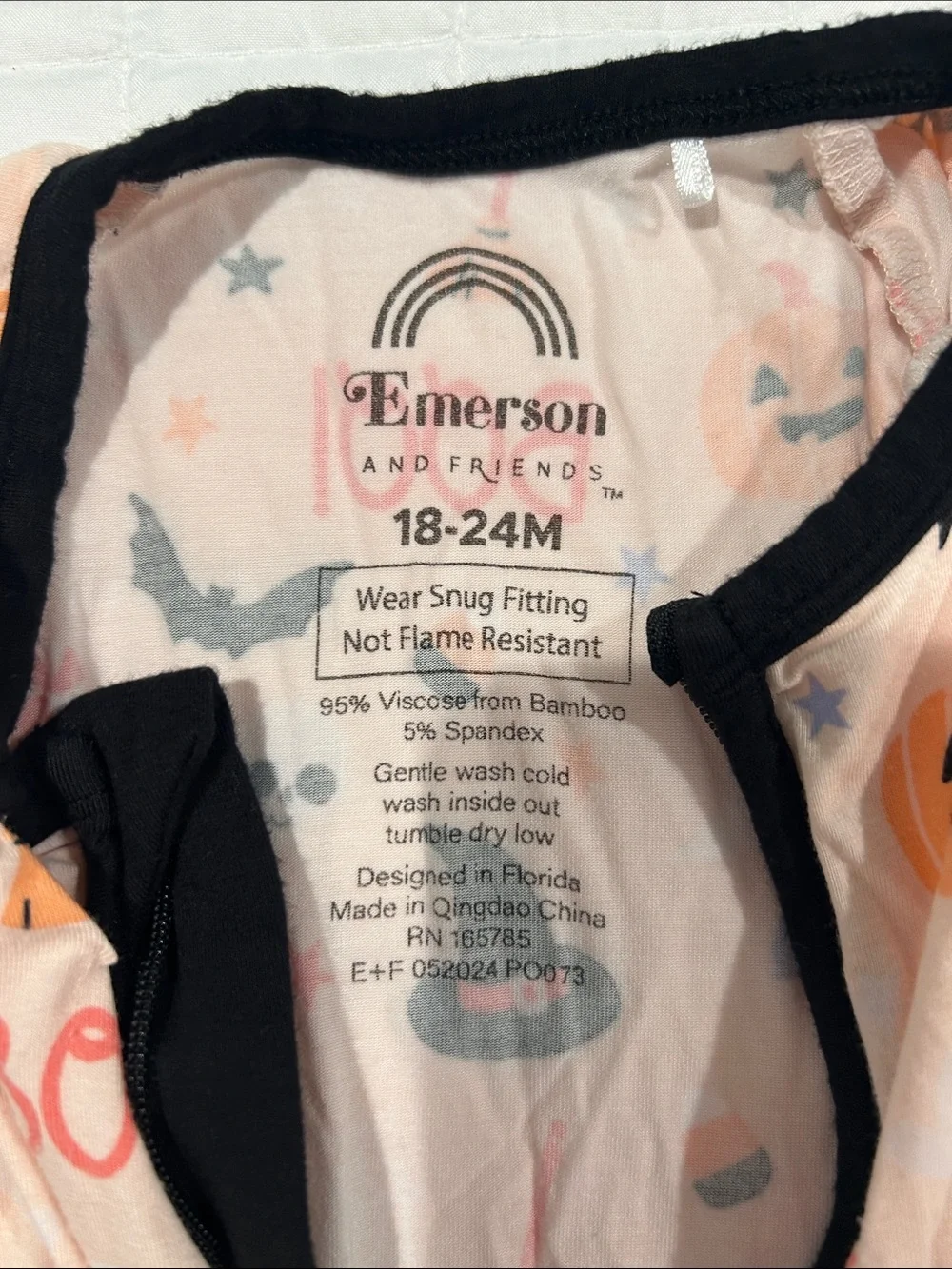 Halloween Print Pink Footed One-Piece Pajamas with Black Trim